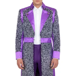 Carnavalsjas heren Sequin wit/paars Deluxe