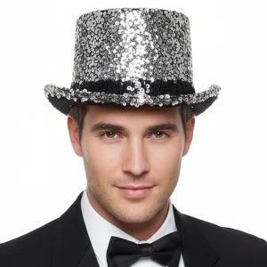 Hoge hoed pailletten zilver