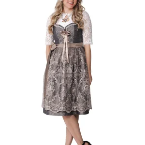 Dirndl 2-delig Jacquard Taupe Bloemen