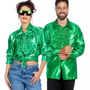 Rouches Overhemd Satijn Groen