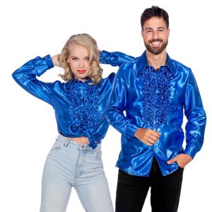 Rouches Overhemd Satijn Kobalt Blauw