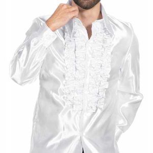 Rouches Overhemd Satijn Wit