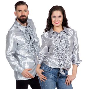 Rouches Overhemd Satijn Zilver